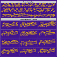 Load image into Gallery viewer, Custom Purple Yellow Mesh Authentic Throwback Baseball Jersey