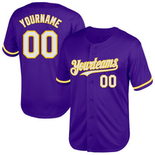 Load image into Gallery viewer, Custom Purple White-Yellow Mesh Authentic Throwback Baseball Jersey