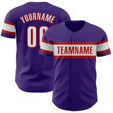 Load image into Gallery viewer, Custom Purple White-Red Authentic Baseball Jersey