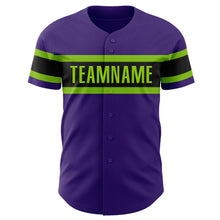 Load image into Gallery viewer, Custom Purple Black-Neon Green Authentic Baseball Jersey