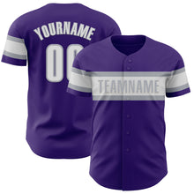Load image into Gallery viewer, Custom Purple White-Gray Authentic Baseball Jersey