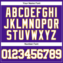 Load image into Gallery viewer, Custom Purple White-Gold Mesh Authentic Throwback Baseball Jersey