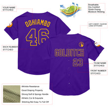 Load image into Gallery viewer, Custom Purple Gold Mesh Authentic Throwback Baseball Jersey