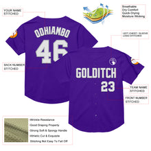 Load image into Gallery viewer, Custom Purple White-Gray Mesh Authentic Throwback Baseball Jersey
