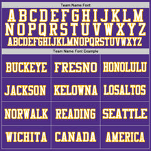 Load image into Gallery viewer, Custom Purple White-Gold Mesh Authentic Throwback Football Jersey