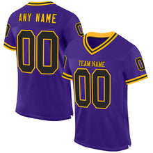 Load image into Gallery viewer, Custom Purple Black-Gold Mesh Authentic Throwback Football Jersey
