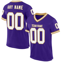 Load image into Gallery viewer, Custom Purple White-Old Gold Mesh Authentic Throwback Football Jersey