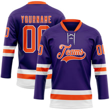 Load image into Gallery viewer, Custom Purple Orange-White Hockey Lace Neck Jersey