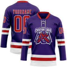 Load image into Gallery viewer, Custom Purple Red-White Hockey Lace Neck Jersey