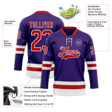 Load image into Gallery viewer, Custom Purple Red-White Hockey Lace Neck Jersey