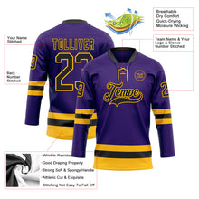 Load image into Gallery viewer, Custom Purple Black-Gold Hockey Lace Neck Jersey