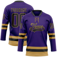 Load image into Gallery viewer, Custom Purple Black-Old Gold Hockey Lace Neck Jersey