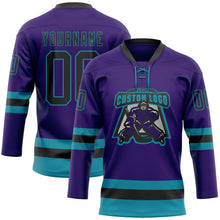 Load image into Gallery viewer, Custom Purple Black-Teal Hockey Lace Neck Jersey