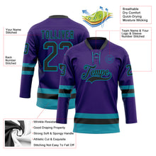Load image into Gallery viewer, Custom Purple Black-Teal Hockey Lace Neck Jersey