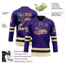 Load image into Gallery viewer, Custom Purple Vintage USA Flag Cream-Black Hockey Lace Neck Jersey