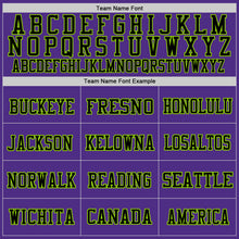Load image into Gallery viewer, Custom Purple Black-Neon Green Mesh Authentic Throwback Football Jersey