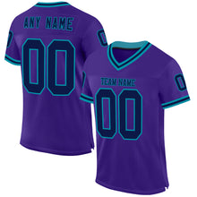 Load image into Gallery viewer, Custom Purple Navy-Teal Mesh Authentic Throwback Football Jersey
