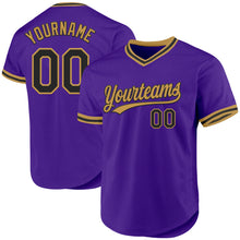 Load image into Gallery viewer, Custom Purple Black-Old Gold Authentic Throwback Baseball Jersey
