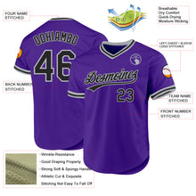 Load image into Gallery viewer, Custom Purple Black-Gray Authentic Throwback Baseball Jersey