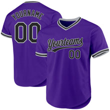 Load image into Gallery viewer, Custom Purple Black-Gray Authentic Throwback Baseball Jersey