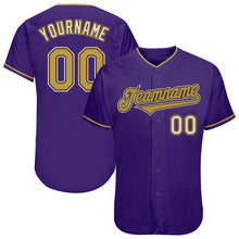 Load image into Gallery viewer, Custom Purple Old Gold Black-Cream Authentic Baseball Jersey