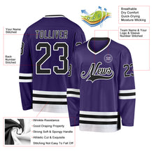 Load image into Gallery viewer, Custom Purple Black-White Hockey Jersey