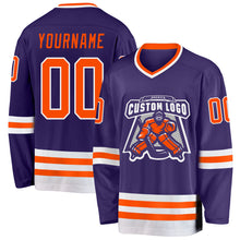 Load image into Gallery viewer, Custom Purple Orange-White Hockey Jersey