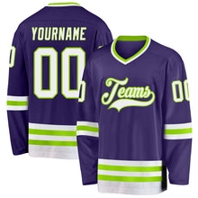 Load image into Gallery viewer, Custom Purple White-Neon Green Hockey Jersey