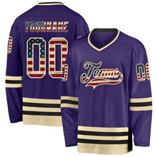 Load image into Gallery viewer, Custom Purple Vintage USA Flag Cream-Black Hockey Jersey