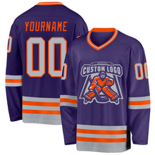 Load image into Gallery viewer, Custom Purple Gray-Orange Hockey Jersey