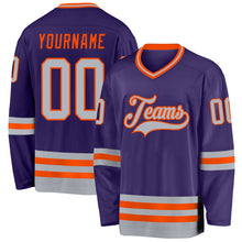 Load image into Gallery viewer, Custom Purple Gray-Orange Hockey Jersey