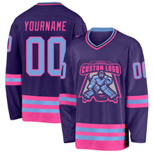 Load image into Gallery viewer, Custom Purple Light Blue Pink-Black Hockey Jersey