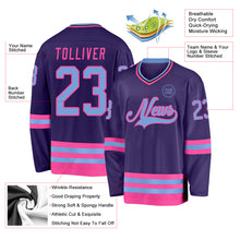 Load image into Gallery viewer, Custom Purple Light Blue Pink-Black Hockey Jersey