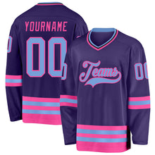 Load image into Gallery viewer, Custom Purple Light Blue Pink-Black Hockey Jersey