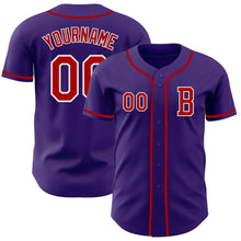 Load image into Gallery viewer, Custom Purple Red-White Authentic Baseball Jersey