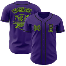 Load image into Gallery viewer, Custom Purple Black-Neon Green Authentic Baseball Jersey