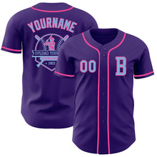 Load image into Gallery viewer, Custom Purple Light Blue-Pink Authentic Baseball Jersey