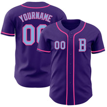 Load image into Gallery viewer, Custom Purple Light Blue-Pink Authentic Baseball Jersey
