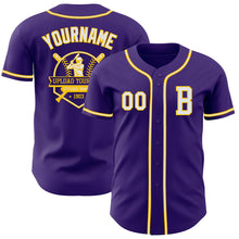 Load image into Gallery viewer, Custom Purple White-Yellow Authentic Baseball Jersey
