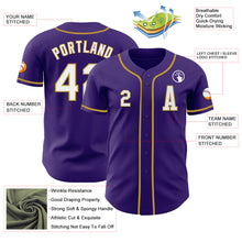 Load image into Gallery viewer, Custom Purple White-Old Gold Authentic Baseball Jersey