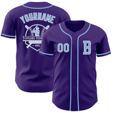 Load image into Gallery viewer, Custom Purple Light Blue-White Authentic Baseball Jersey