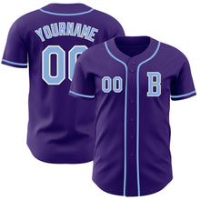 Load image into Gallery viewer, Custom Purple Light Blue-White Authentic Baseball Jersey