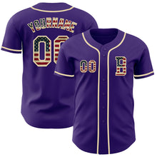 Load image into Gallery viewer, Custom Purple Vintage USA Flag-Cream Authentic Baseball Jersey