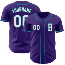 Load image into Gallery viewer, Custom Purple White-Teal Authentic Baseball Jersey