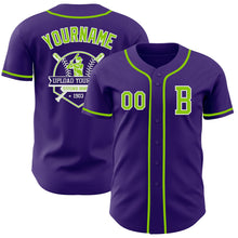 Load image into Gallery viewer, Custom Purple Neon Green-White Authentic Baseball Jersey