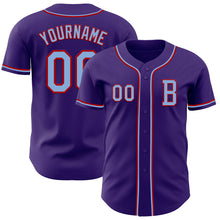 Load image into Gallery viewer, Custom Purple Light Blue-Red Authentic Baseball Jersey