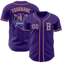 Load image into Gallery viewer, Custom Purple Electric Blue-Orange Authentic Baseball Jersey