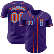 Load image into Gallery viewer, Custom Purple Electric Blue-Orange Authentic Baseball Jersey