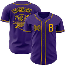 Load image into Gallery viewer, Custom Purple Black-Gold Authentic Baseball Jersey