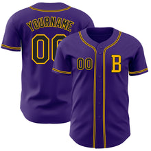 Load image into Gallery viewer, Custom Purple Black-Gold Authentic Baseball Jersey